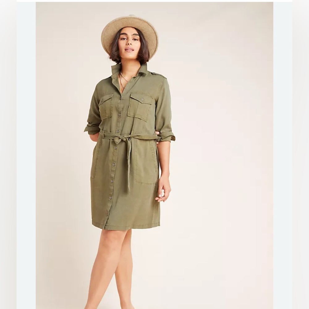 Anthropologie Cloth & Stone Eryn Utility Shirtdress - Large - Military Green